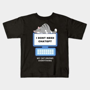 Cat GPT Working Ai Cat, Funny Lazy Cat Using Computer Design for Cat Lovers and ChatGPT Fans Kids T-Shirt